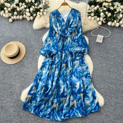 FRENCH RETRO V-NECK WAIST DRESS